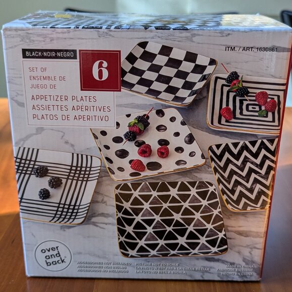 NEW Appetizer Dessert Ceramic Square Plates by Over & Back - Black/White NIB  7” - Picture 1 of 7